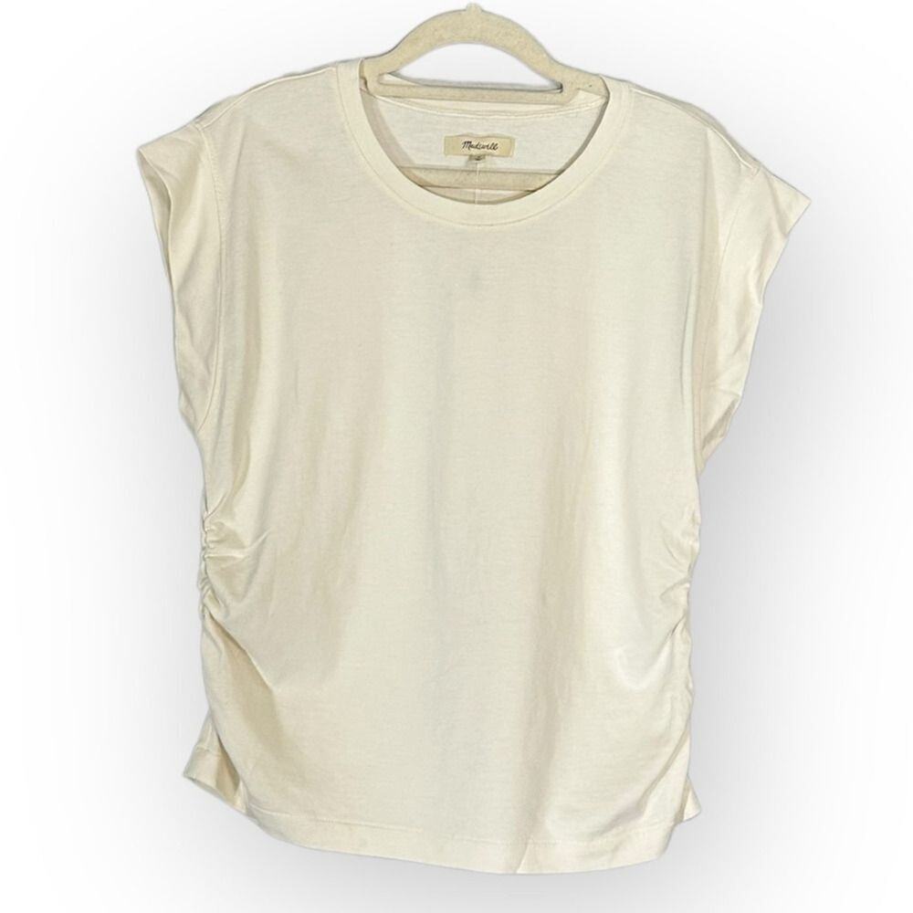 Madewell Side Cinch Muscle Tee Women's XXS Cream Lighthouse Cap Sleeve NWT